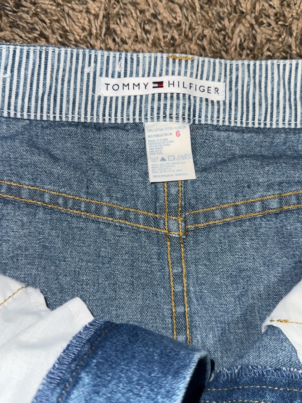Tommy Hilfiger Blue Denim A-Line Skirt with Pink & Purple Floral Embroidery - Picture 3 of 3